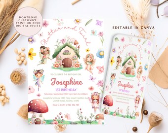 Editable Whimsical Enchanted Pixie Fairy Party Magical,  Fairy Birthday Invitaiton, Floral Fairy Princess Party, Instant Download editable