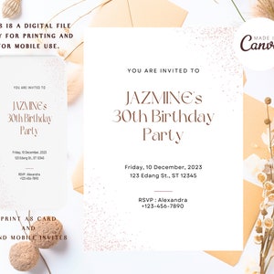 30th Birthday Invitation Template, 100% Editable Text, Minimalist Birthday Invites, Editable Text Instant Download