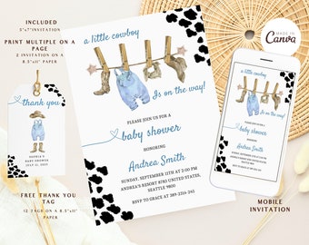 Cowboy Baby Shower Invitation Template, Western Baby Shower Editable Invitation, Country Baby Shower Invites