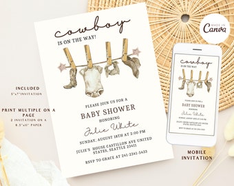 Cowboy Baby Shower, Western Baby Shower, Wild West Cowboy Invite, A Little Cowboy, Printable Template, Rodeo Shower