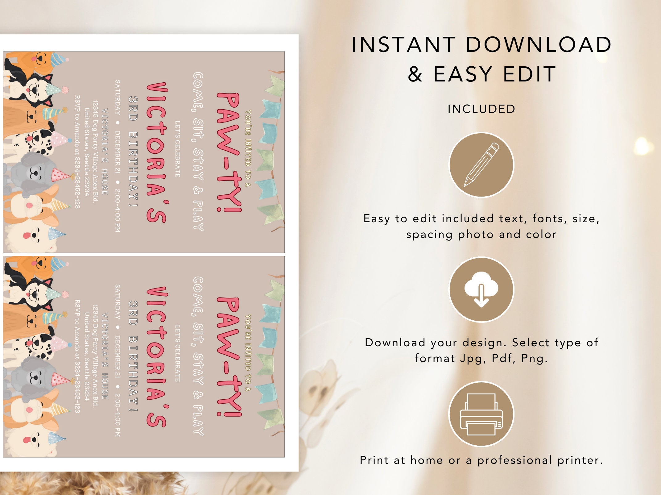 Editable Dog Birthday Invitation Bundle Puppy Pawty Party Pack Puppy ...