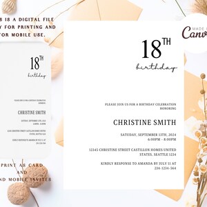 Minimalist 18th Birthday Party Invitation Editable Template, Modern Minimalist Eighteenth Birthday Invite