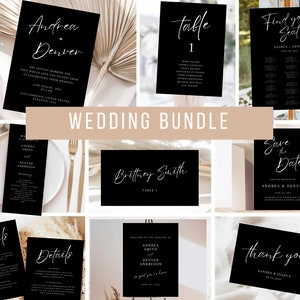 Black Elegant & CLASSIC Wedding Bundle, Minimalist Wedding Invitation Set, Editable Template Wedding Stationery, Instant Download, Canva
