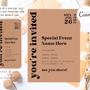 Beige Modern Special event invitation, Business Invitation Template, Minimalist You&#39;re Invited, Business Invitation, EDITABLE, Download