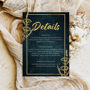 Dusty Navy Blue and Gold Wedding Details Card, Navy blue Wedding Template, Template Instant Download and Editable Wedding info
