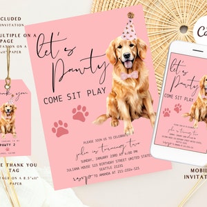 Convite Golden Retriever, Convite Filhote de Cachorro, Convites Pawty, Venha Sentar, Fique Pawty, Filhote de Cachorro Golden Retriever, Golden Retriever para Impressão