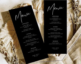 Black Minimalist Wedding Menu Template, Classy Wedding Menu Card Template, Classy Black, Minimalist Menu, Minimalist Wedding