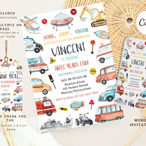 Transport invitation, transportation party Invite, Transportation Invitation, transport invite, transport theme, vehicle invitation