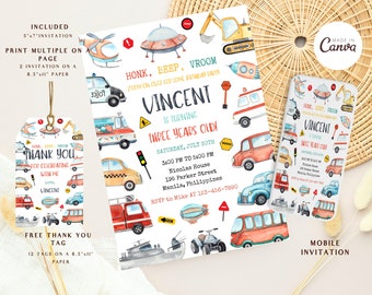 Transport invitation, transportation party Invite, Transportation Invitation, transport invite, transport theme, vehicle invitation