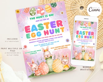 Editable Easter egg Hunt Invitation, Easty Bunny Invite, Easter Egg, Easter Party Invite, Instant Download