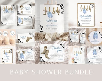Cowboy Baby Shower Bundle Template, Western Baby Shower Editable Invitation, Country Baby Shower Bundle