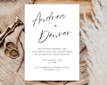 Modern Minimalist Wedding Invitation, Minimalist Invite, Modern invitation, minimal wedding, digital download, simple wedding,canva template
