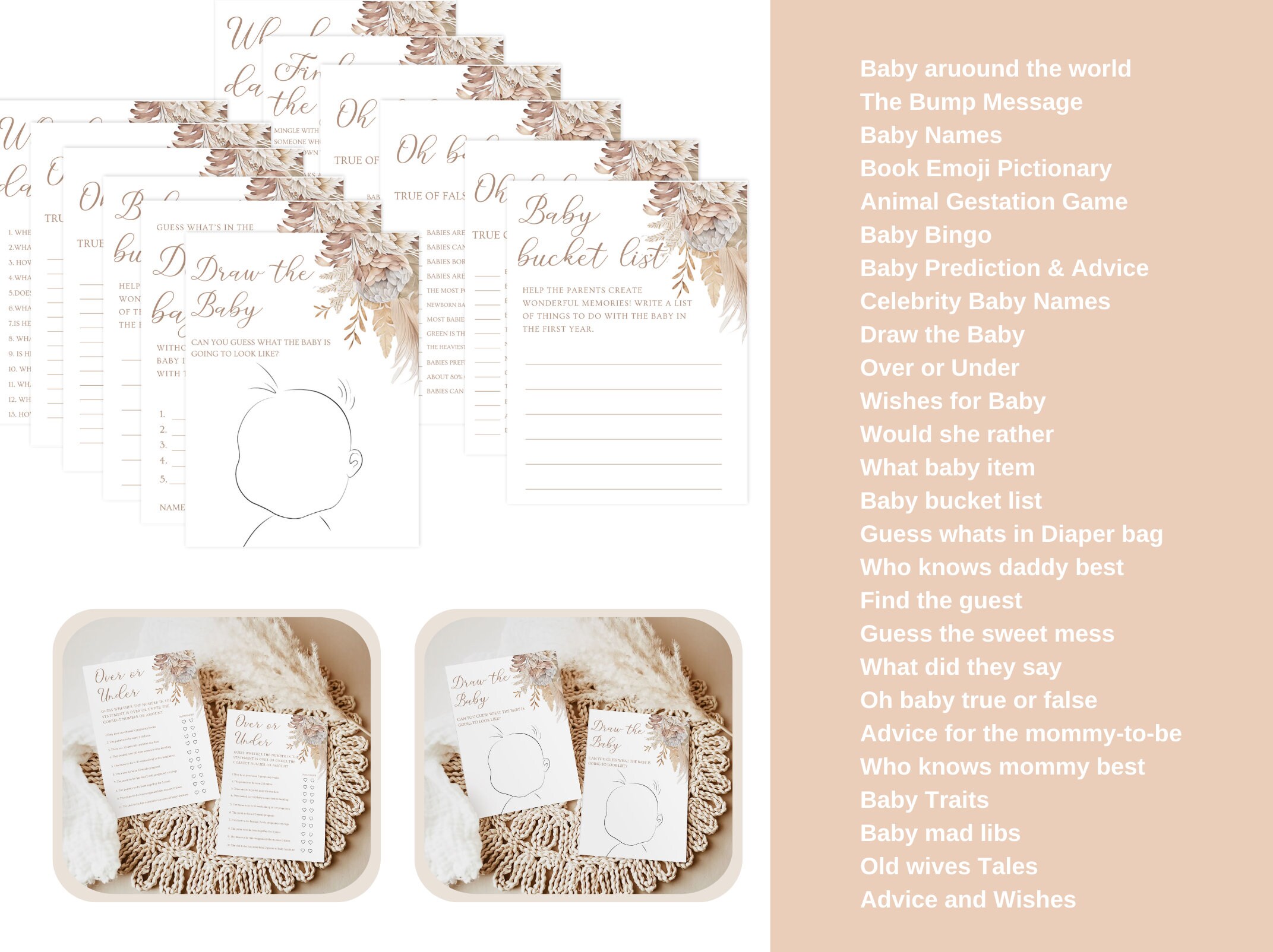 Boho Baby Shower Bundles, Boho Printable Baby Shower Invitation ...