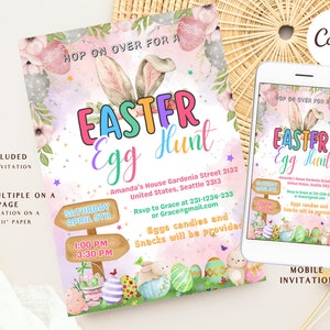 Easter Egg Hunt Invitation, Bunny Invitation, Easter Invitation, Easter Egg, Editable Template