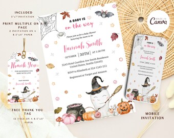 Halloween Baby Shower Invitation, Cute Over Baby Shower Invite, Instant Digital or Printed