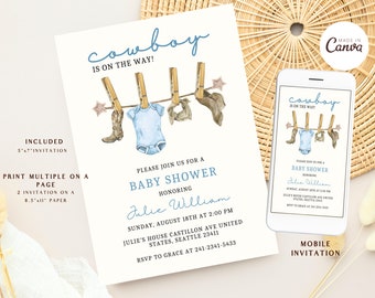 Cowboy Baby Shower, Western Baby Shower, Wild West Cowboy Invite, A Little Cowboy, Printable Template, Rodeo Shower