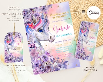 Invito di compleanno unicorno modificabile Invito alla festa magica Qualsiasi età Download digitale del modello di invito unicorno magico