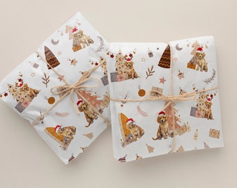 Boho Christmas Dog Gift Wrapping Paper Dog Design Christmas Hot Paper Roll Holiday Gift Wrapper Happy Holiday Paper