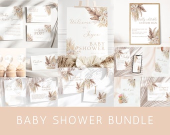 Boho Baby Shower Bundles, Boho Printable Baby SHower Invitation, Editable Baby Shower Games,Boho Baby SHower Flower Decorations