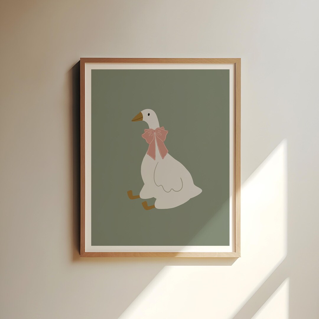 Silly Goose Wall Art Cute Goose Poster Sage Green Nursery Decor Farm ...