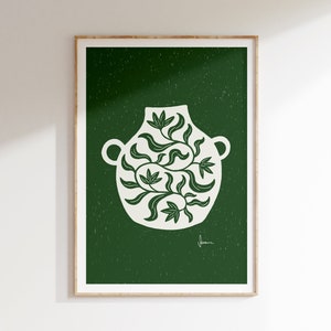 Impresión de arte de jarrón botánico verde, cartel de jarrón de patrón floral, impresión de jarrón abstracto, arte floral, arte de pared IMPRIMIBLE, decoración contemporánea