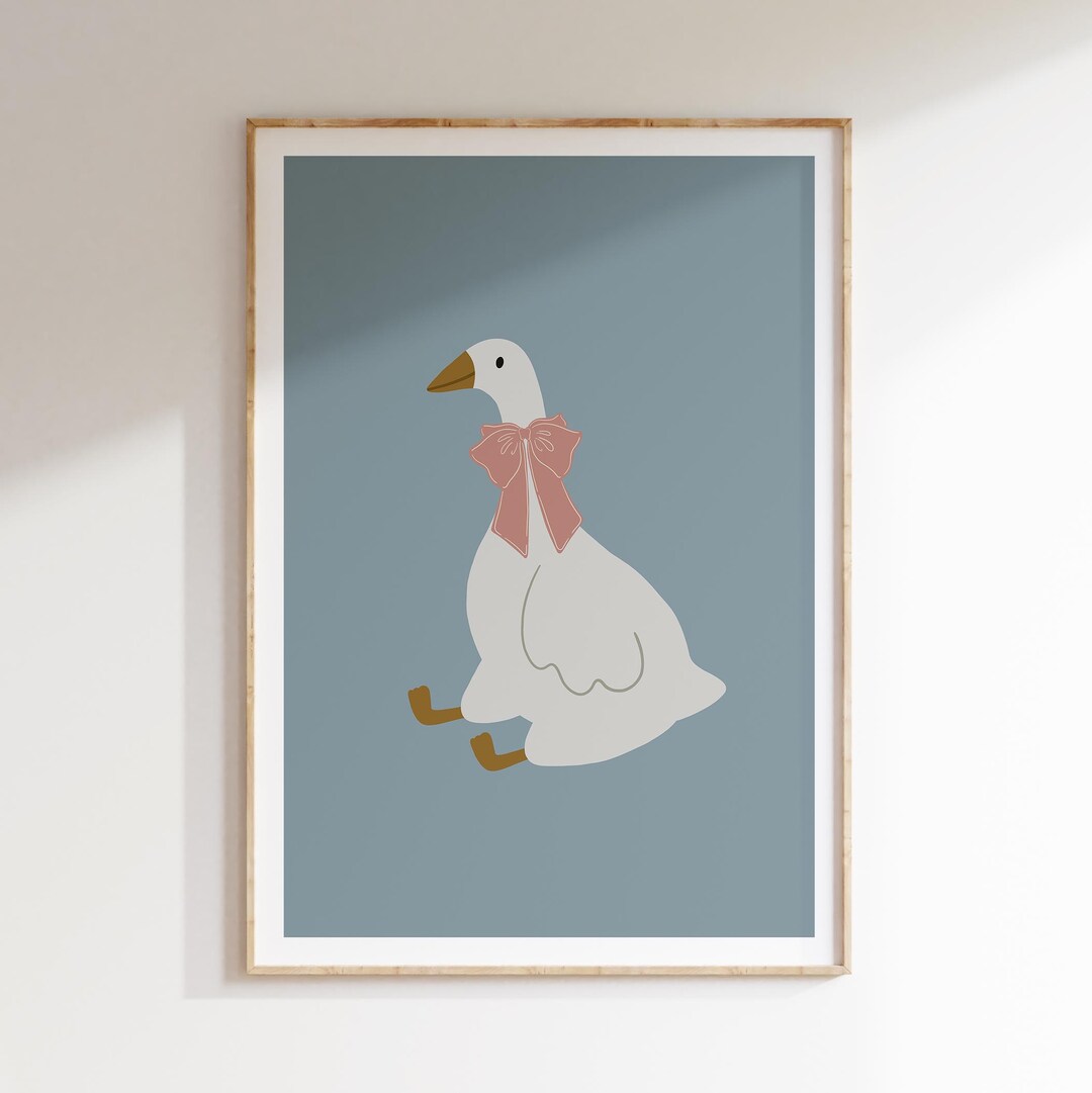 Silly Goose Wall Art Cute Goose Poster Blue Nursery Decor Farm Animal ...