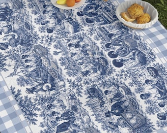 African American Picnic Blue Gingham Toile Scenery Picnic Blanket | Outdoor Throw