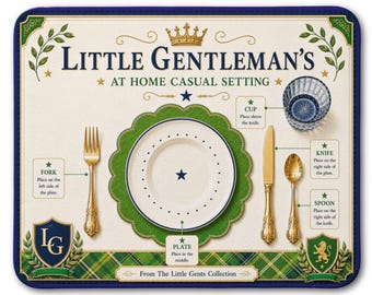 Little Gentleman's Place Setting Leather Placemat | Kids Dining Mat