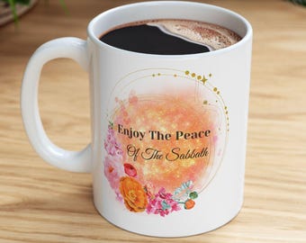 Floral Sabbath Mug: Christian Coffee Cup, Faith Inspired Serenity (11 oz)