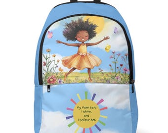 Dancing Girl Illustration Backpack | Rainbow Sunburst Pocket