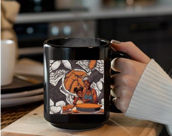 Black Grandmother Granddaughter Baking Sweet Potato Pie Mug | Ceramic Coffee Cup