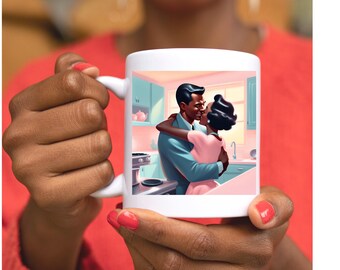 Retro Black Love Mug: 1950s Romance, African American Couple Valentine's Day gifts (11oz)