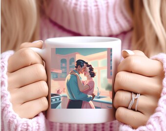 1950s Housewife Mug: Retro Kitchen Couple Love Coffee Cup, Romantic Valentine's Day Gift