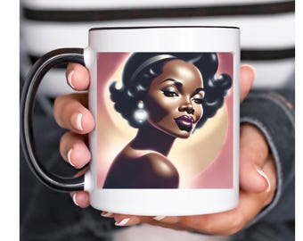 Old Hollywood Glamour Mug: African American Black Woman, Diamond Elegance Accent (11oz)