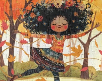 Black Girl Autumn Puzzle: Twirling in the Wind, 110-Piece Kids Activity