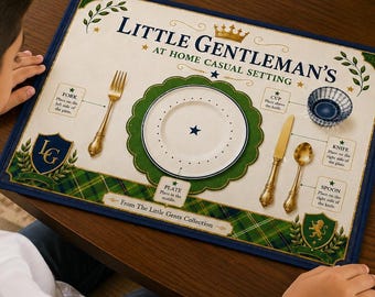 Little Gentleman's Place Setting Placemat | Kids Table Mat, Dining Lesson Chart