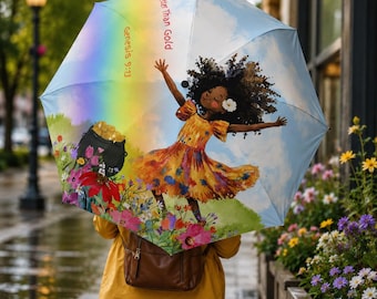 Dancing Girl Rainbow Sky curly hair girl Umbrella
