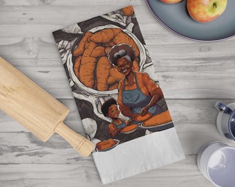 Grandmother Granddaughter Baking Tea Towel, Sweet Potato Pie Kitchen Decor