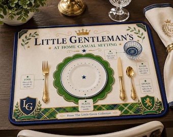 Little Gentleman's table Place Setting Leather Placemat | Kids Table Mat manners