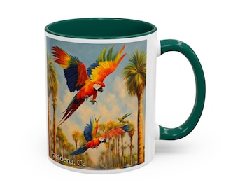 Pasadena CA Parrots Mug Pasadena California Colorful Parrot Art Pasadena Souvenir Gift