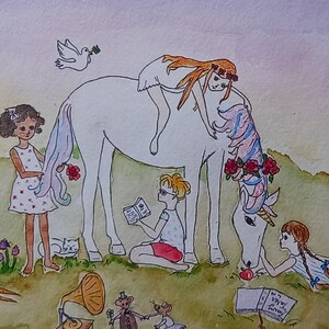 Impressions d'art Licorne et ses amis ou carte de voeux