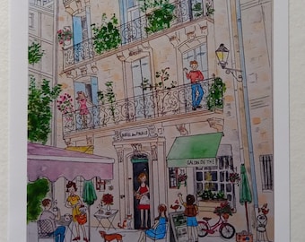 Tarjeta de felicitación o lámina artística de estilo vintage francés del Hotel du Palais