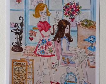 Tarjeta de felicitación o lámina artística de estilo vintage "Gracias, peluquero/a"