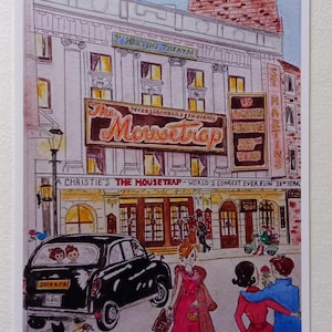 Agatha Christie's 'The Mousetrap' in kleurenwenskaart of kunstafdrukken