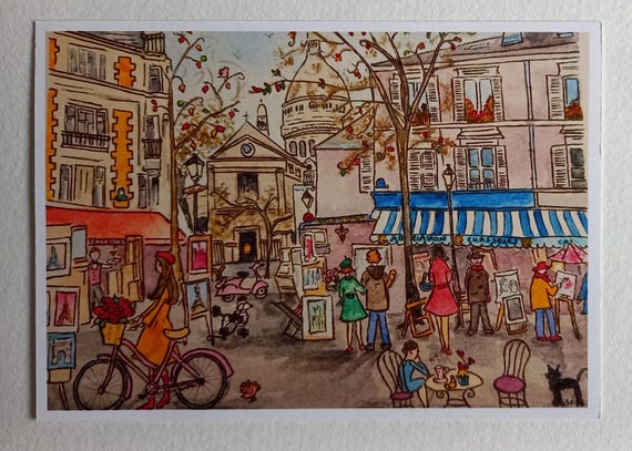 Montmartre vintage style Art Print or Greetings Card