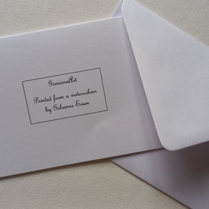 Puede incluir: Una tarjeta blanca con el texto "SimianaArt" y "Pintado de una acuarela de Sehanne Erian" impreso en ella.