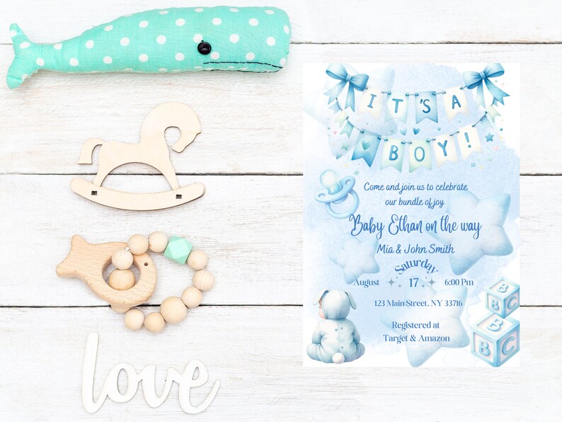 It's a Boy Baby Shower Template Digital Invitation,blue Baby Shower ...