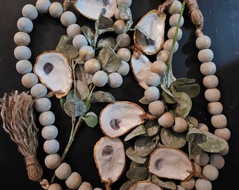 Gulf Coast Oyster Shell Garland Blue & Gold over 6'