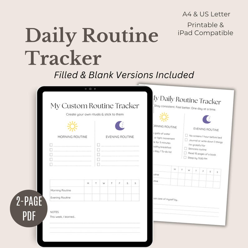 Daily Routine Planner: Habit Tracker, Printable Checklist (digital ...