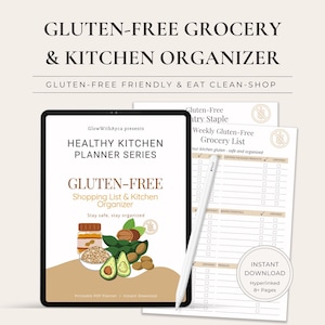 グルテンフリーの食料品リストとパントリーオーガナイザー：デジタルミールプランナー（PDFダウンロード A4サイズ）